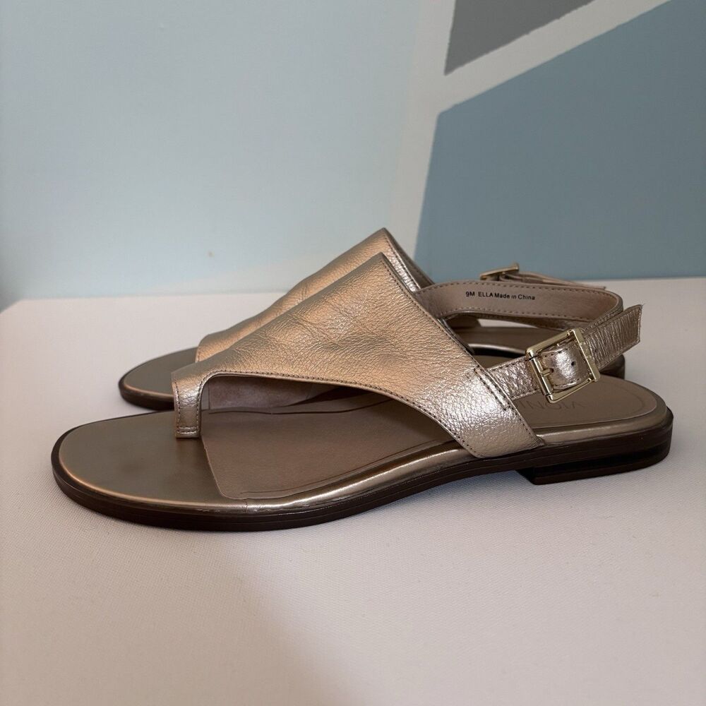 Vionic Women's Ella Gold Leather Sandals 9M Minimalist Chic Luxury Boho Metallic